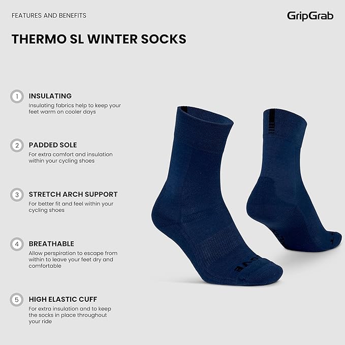 GripGrab Thermo SL Single & Multipack Winter Cycling Socks High Cut Thermal Breathable Tall Cold Weather Bike Sock