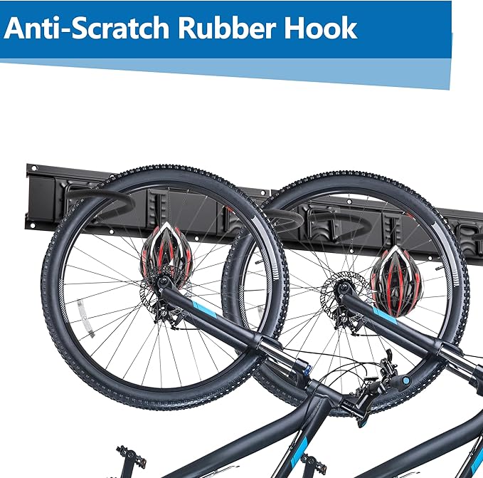 Sinoer Bike Storage Rack,Bike Storage Hanger, 4 Bikes + 3 Helmets Heavy Duty Bike Storage Vertical Bike Rack Holds up to 66lbs, 20 inches / 511mm -2 Rails