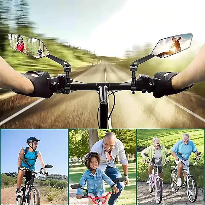2 Pack Bike Mirrors,eBike Handlebar Mirror,360° Adjustable and Rotatable Safety Bicycle Rear View Mirrors, Scratch Resistant Glass Lens,Bicycle Universal Fit Accessories