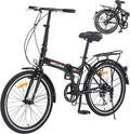 Folding City Commuter Bike for Adults, 24 Inch Bike 7 Speed Transmission System & Double V-Brakes Steel Light Weight Frame, Rear Carry Rack, for Men and WomenTeen, Quick Assembly in 20 Minutes