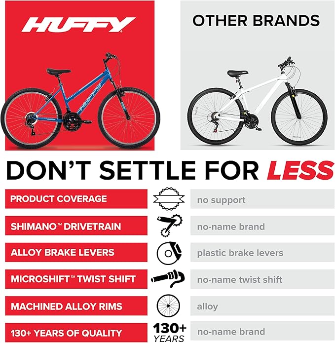 Huffy Stone Mountain Bike for Men and Women, 20”/24”/26”, 6-Speed (20”) or 21-Speed, Front or Dual Suspension (Varies), Multiple Colors, Adjustable Saddle, Shimano Equipped, All-Terrain Tires