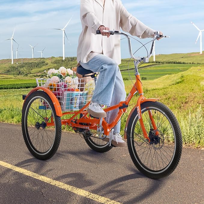 VEVOR Folding Adult Tricycle,Adult Folding Trikes, 3 Wheel Cruiser Bike with Large Basket & Adjustable Seat, Shopping Picnic Foldable Tricycles for Women, Men, Seniors