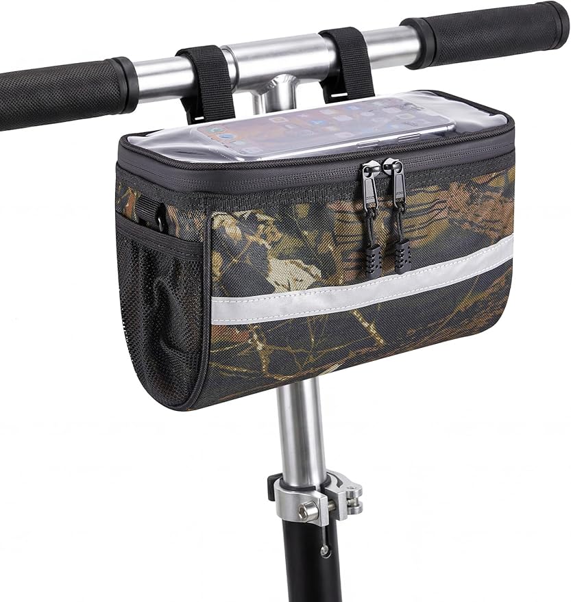 Camouflage Bike Handlebar Bag - Touchscreen Phone Holder, Secure Closure - Front Frame Pouch for Mountain/Road Bikes