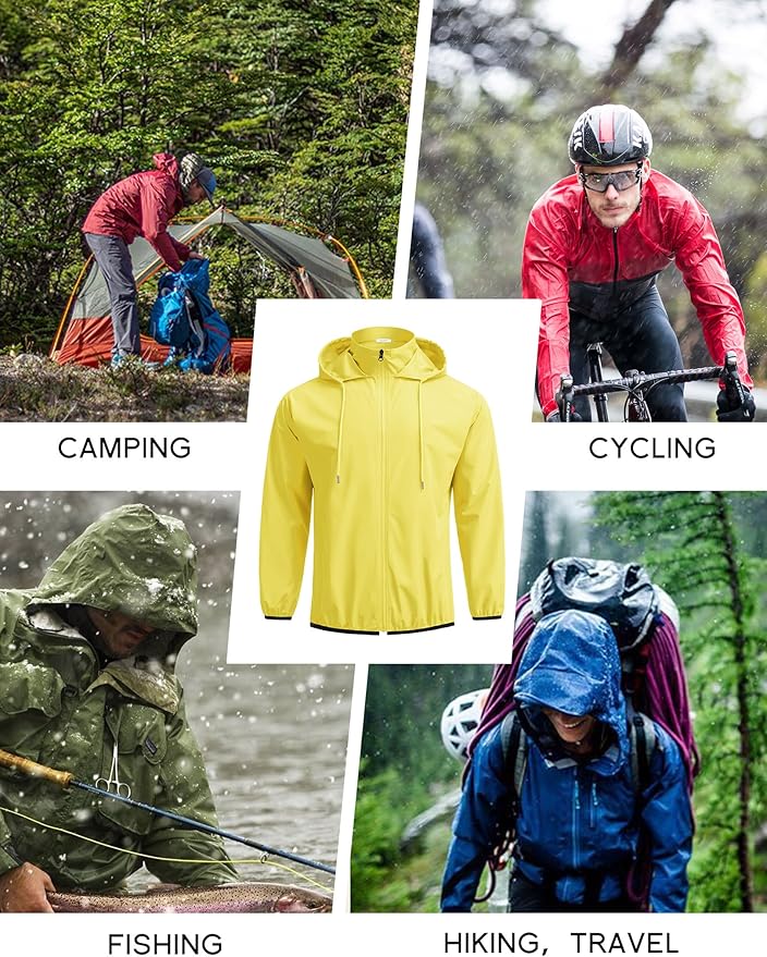 COOFANDY Men's Light Rain Jacket with Hood Packable Waterproof Raincoat Golf Rain Gear Travel Hiking Windbreaker
