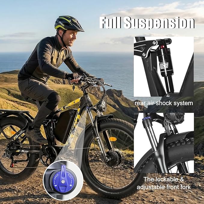 8000w Electric Bike for Adults, 60V 32Ah Battery Ebike, Fat Tire & Long Range Electric Bicycles, 210Nm Mountain Bike Full Suspension, Hydraulic Brake Electric Bicycle