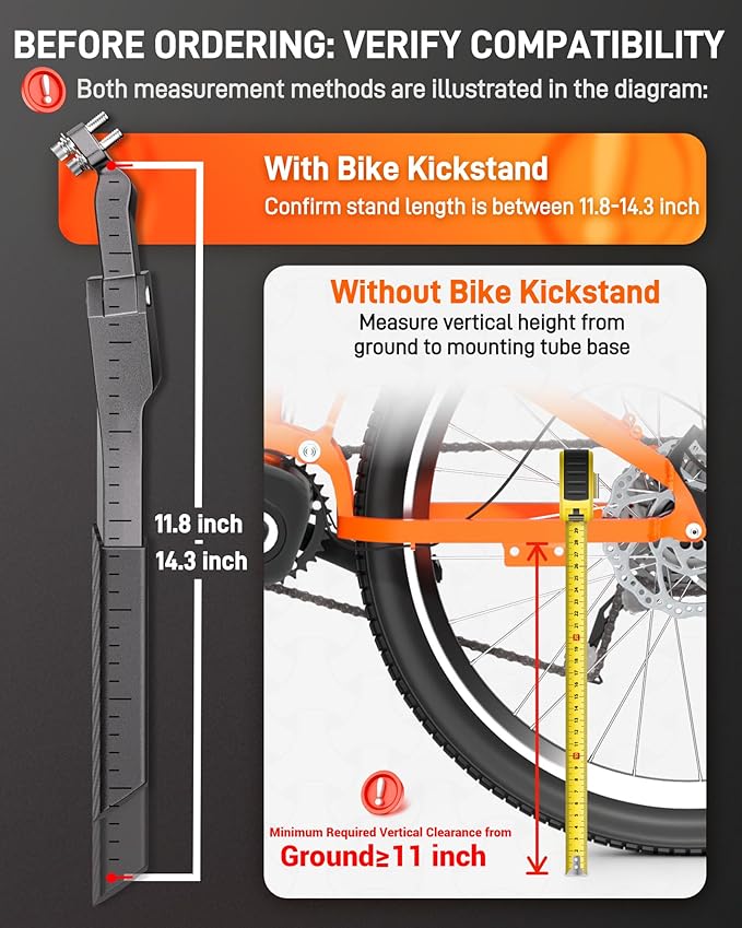 HENMI Bike Kickstand for 24-29 Inch Bicycle, 2 Holes Extra Stable Max Load 176LBS, Non-Slip Base Adult Bicycle Kickstand for Mountain Bike, E-Bike
