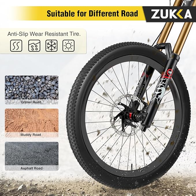 ZUKKA Bike Tire 20/24/26/27.5/29 x 2.125 Bike Tire 2 Pack Mountain Bike Tire Folding Replacement Tire for MTB Mountain Bike, Kids