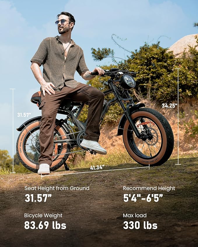 isinwheel Electric Bike Adults 750/1500W Ebike 20/28MPH, 55-75 Miles Electric Motorcycle with 10.4/13AH Battery, 20" Fat Tire Electric Dirt Bike 7-Speed E-Bike Full Suspension, R/L Turn Headlight