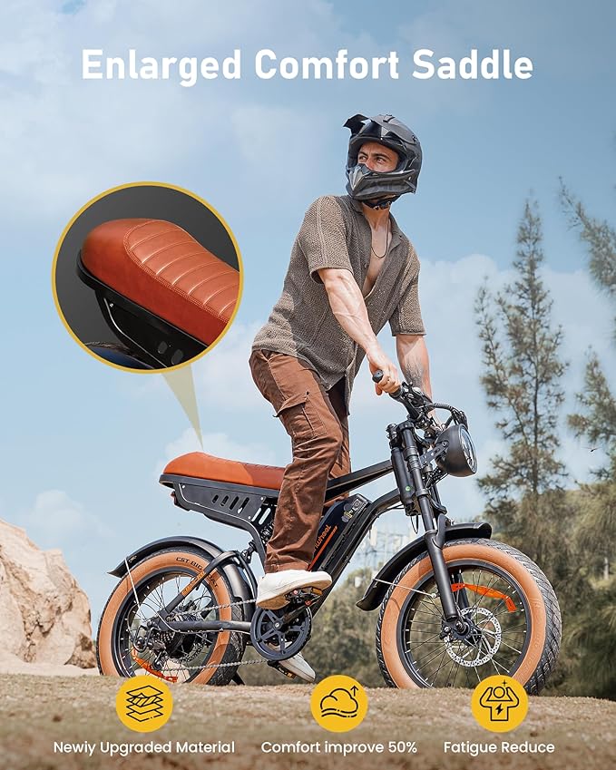 isinwheel Electric Bike Adults 750/1500W Ebike 20/28MPH, 55-75 Miles Electric Motorcycle with 10.4/13AH Battery, 20" Fat Tire Electric Dirt Bike 7-Speed E-Bike Full Suspension, R/L Turn Headlight