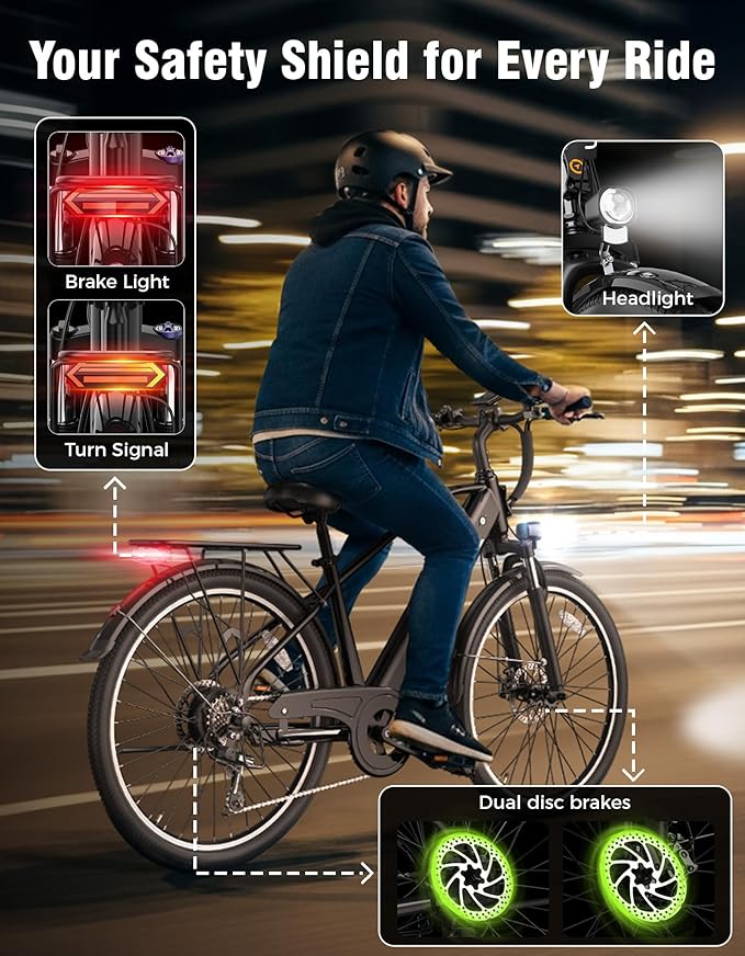Jasion Roamer/ST/YC1 Electric Bike for Adults, 26" Commuter Ebike 1200W 528WH Removable Battery, 28MPH 62miles, Electric Bicycles for Women/Man, UL2849 Certified