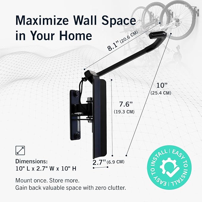 StoreYourBoard Bike Swivel Rack – Wall Mounted Garage Bike Storage, Vertical Bike Rack with 120° Swivel Hanger & Stopper – Space-Saving Bike Rack Garage Mount for Kids Bikes, BMX