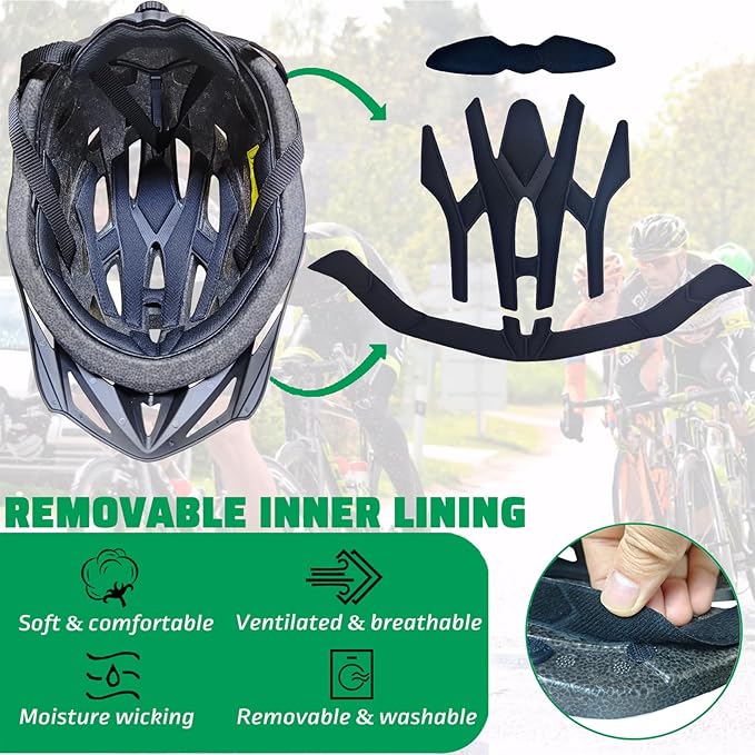 Bike Helmets for Adults, Mountain Bike Helmets for Men with Visor, Adjustable Fit Bicycle Helmet for Women, Road Recreational Cycling Helmet with Chin Strap