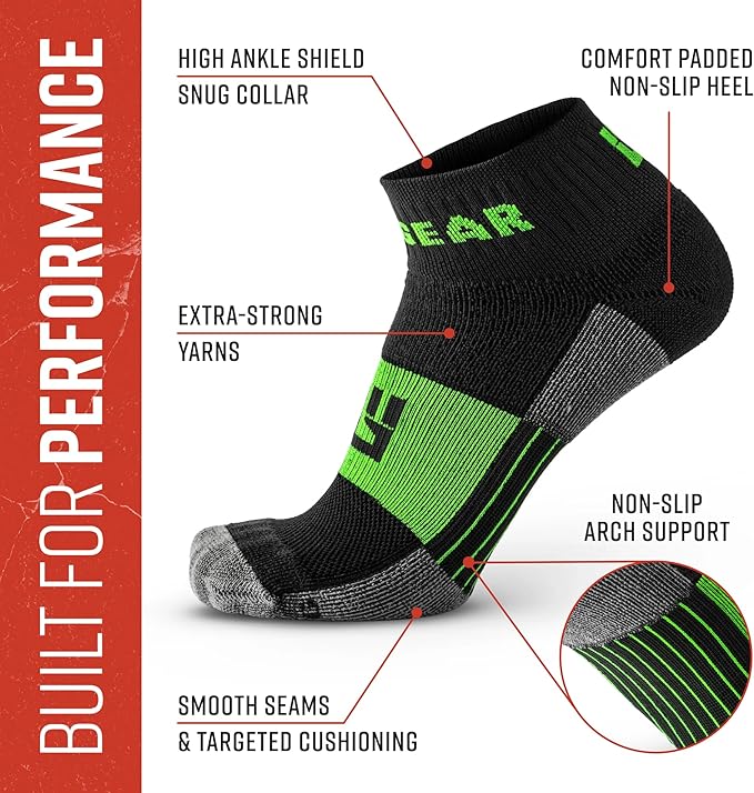 MudGear Quarter Crew Trail Socks, Blister-Resistant, Sweat-Resistant & Quick-Drying, Cushioned Footbed, Made in USA, 2-Pack