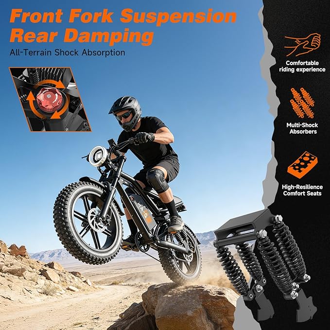 Electric Bike for Adults, 1500W-3000W Peak Ebike with Full Suspension, 20" x 4.0 Fat Tire Retro Scrambler Moped Style, 48V/52V Long Range All-Terrain Electric Bicycle, UL 2849 Certified