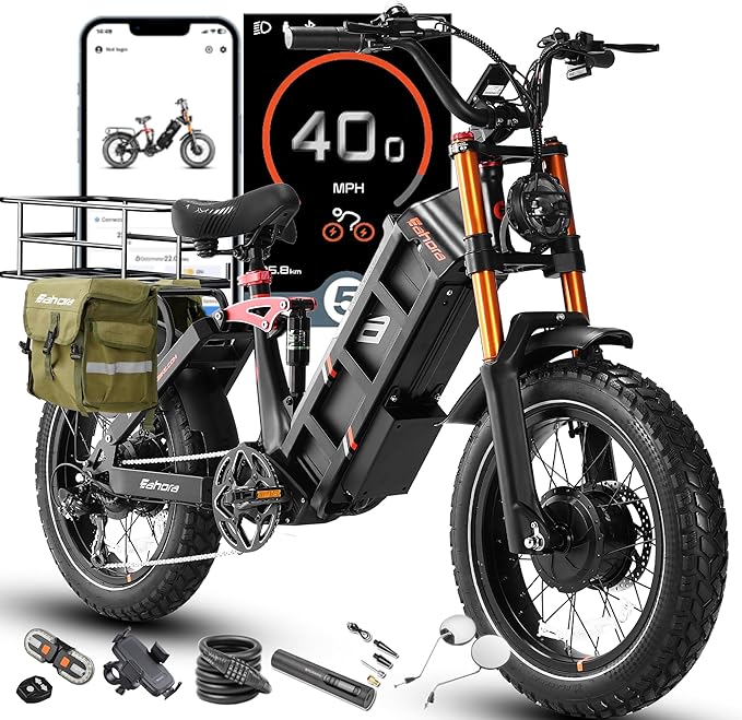 [2026] eAhora Juliet Pro 2 Electric Bike for Adult, 5400W/1200W | Dual Motor | 43Mph/31 Mph | 70Ah/60Ah 200+Miles Long Range | 20 Inch Fat Tire | for Commute | Delivery | Women