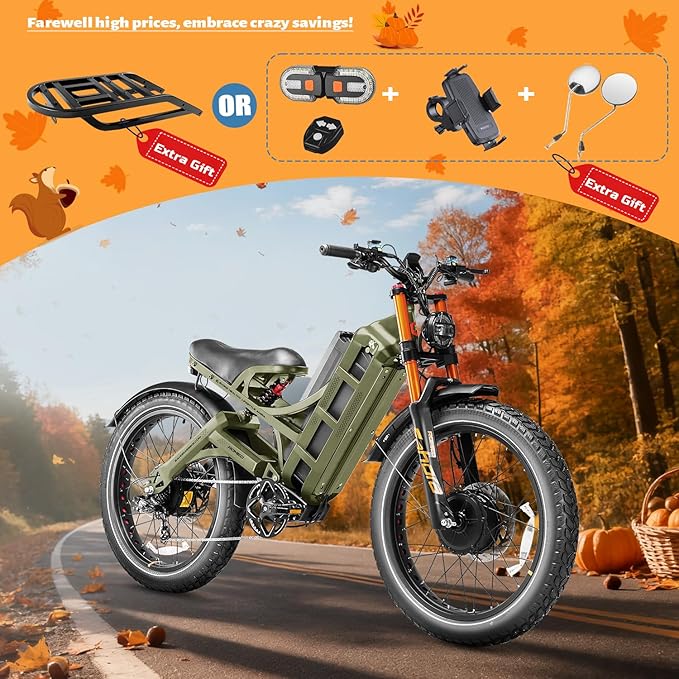 eAhora 2025 Latest Romeo Pro 3/2/Pro 5600W/50Mph 4000W/46Mph Dual Motor Electric Bike for Adults, 60V/80Ah 52V/70Ah 250+Miles Long Range Ebike 26''*4.0 Fat Tire Full Suspension Off-Road Ebike, UL2849
