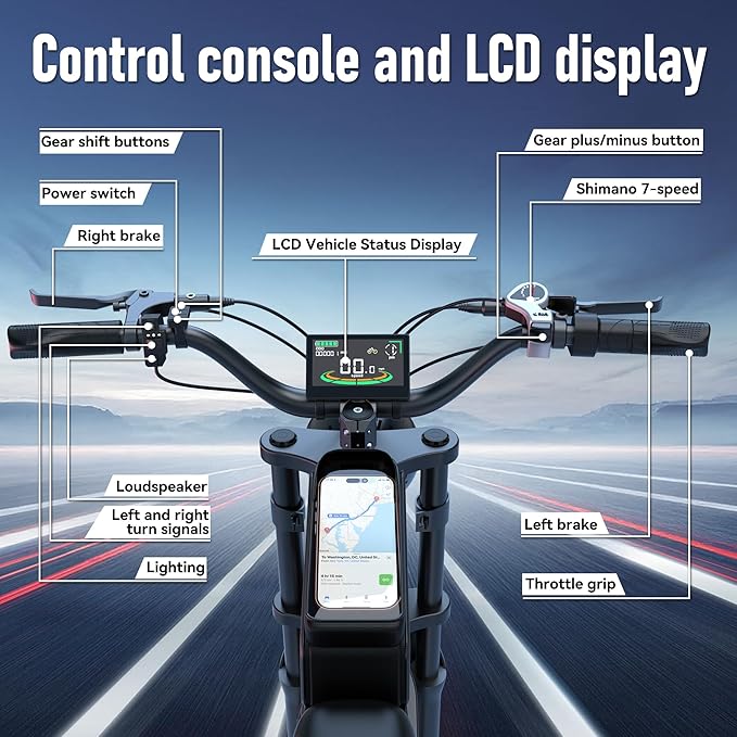 Electric Bike for Adults,48V 20AH - Peak Power 1500/3000W Brushless Motor Electric Bicycle - Max Speed 31-35MPH - Max 80 Miles Range - 20" x 4.0" Fat Tire Dirt E-Bike,7-Speed - UL 2849