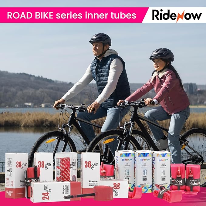 Ridenow 4-Pack Bike Inner Tube for 700/18C-28C, 700/18C-32C with 65/85 mm Metal &TPU Presta Valves for Road Bikes, Super Light Puncture Resistant Bicycle Inner Tube(Include Patch Repair Kits)
