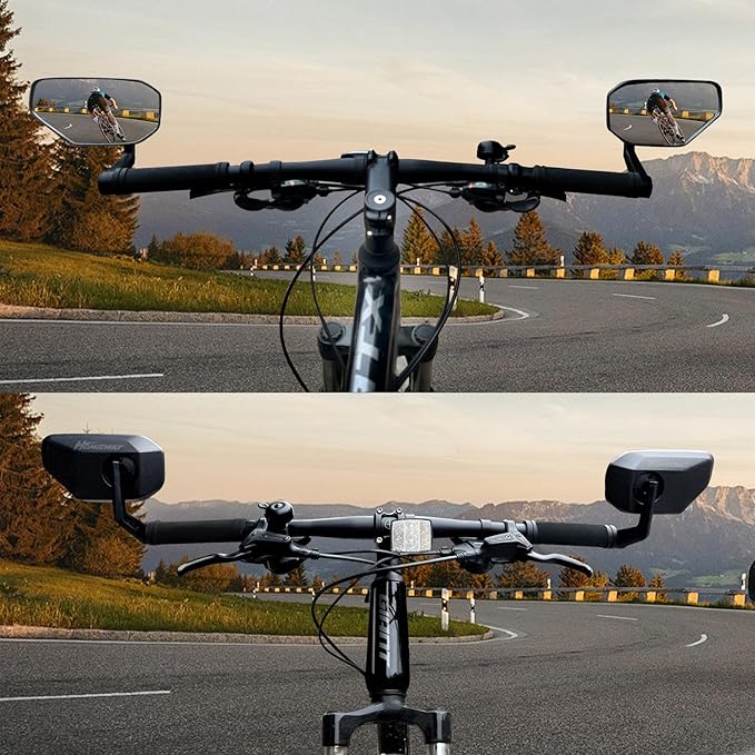 Bike Mirror, Bicycle Mirror for Handlebar Mount, Scratch Resistant Glass Lens Large Bar End Bike Rear View Mirror for E-bike, Mountain Bike, City Bikes & Scooter (Left&Right 0.59-0.78")