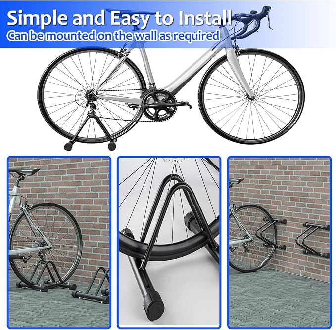 HOMEE Bicycle Floor Stand, Adjustable Bike Rack for Garage, Steel Cycling Storage Organizer for Indoor Outdoor Home, Bicycle Holder for Mountain and Road Bike, Black