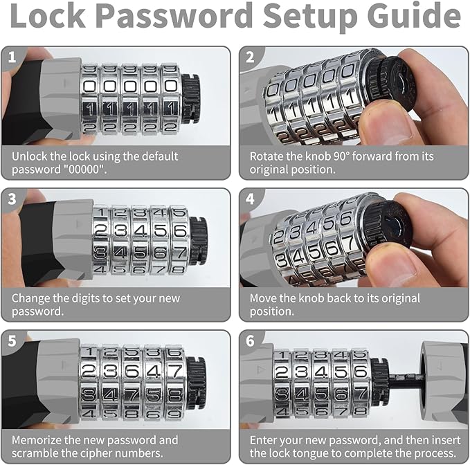 Bike Chain Lock Upgrade Metal Digital Dials 3.2Ft Long High Security Heavy Duty Anti Theft, 5 Digit Combination Keyless Bicycle Lock for Bike/Electric Scooter/Ebike/Motorcycle(Grey)