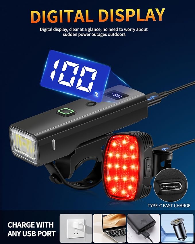 DARKBEAM Bike Lights for Night Riding, USB-C Rechargeable Bicycle Lights Set, Super Bright Bike Headlight and Back Taillight 4+5 Modes, Easy to Install for Men Women Kids Road Mountain Cycling