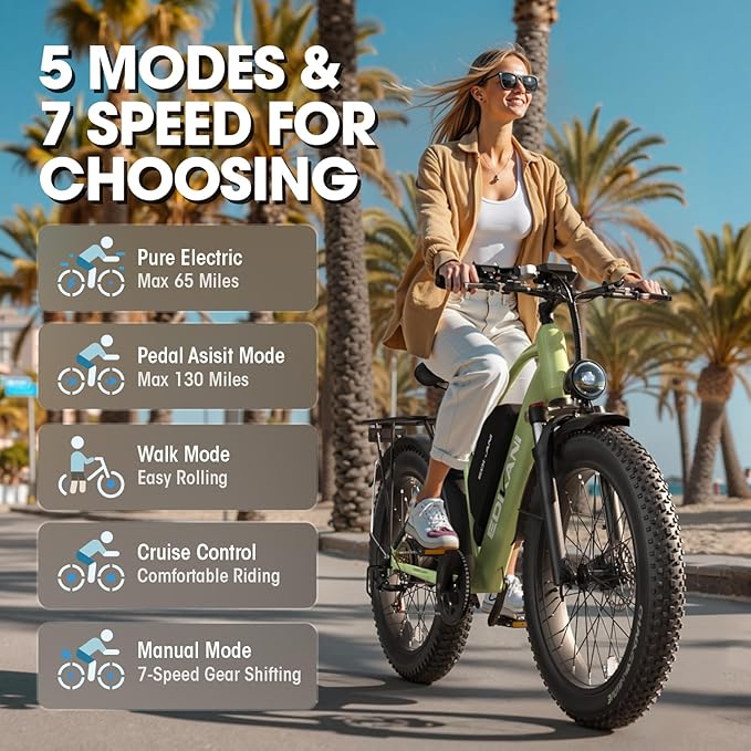 E Bikes for Adults Electric,51 MPH/48 MPH Fast Ebike Peak 5000W/3000W 32AH 52V 130 Miles Max, Dual Motor Electric Bike Fat Tire E Bike for Men, 26" Electric Bicycle for Snow Off-Road, Hydraulic Brakes