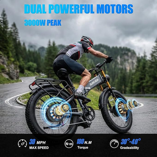 2026 Upgraded Dual Motors AWD Electric Bike for Adults 5000w/3000W/1500W Motor Dirt Ebike 40MPH/30MPH 52V/48V 30Ah/20Ah Battery Up to 90 Miles Long Range 26" Fat Tire Bicycle for Commute Mountains