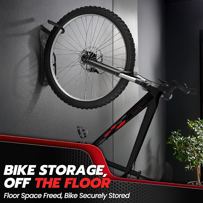 Flexzion Garage Bike Rack Wall Mount (1 Pack) - Vertical Bicycle Rack Hanger Wall Mounted Storage Holder with Screws - Easily Hang/Detach Bike Hooks for Indoor, Apartment, Shed, up to 44lbs(20Kg)