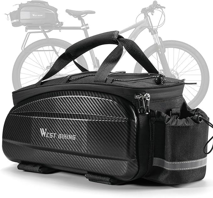 West Biking Waterproof Hard Shell Bike Rear Rack Bag 11L Capacity 600D Oxford Fabric & EVA Bicycle Trunk Pannier Bag for Commuting Touring Mountain Road E-Bike with Rain Cover (Black-2: 11Lcapacity)