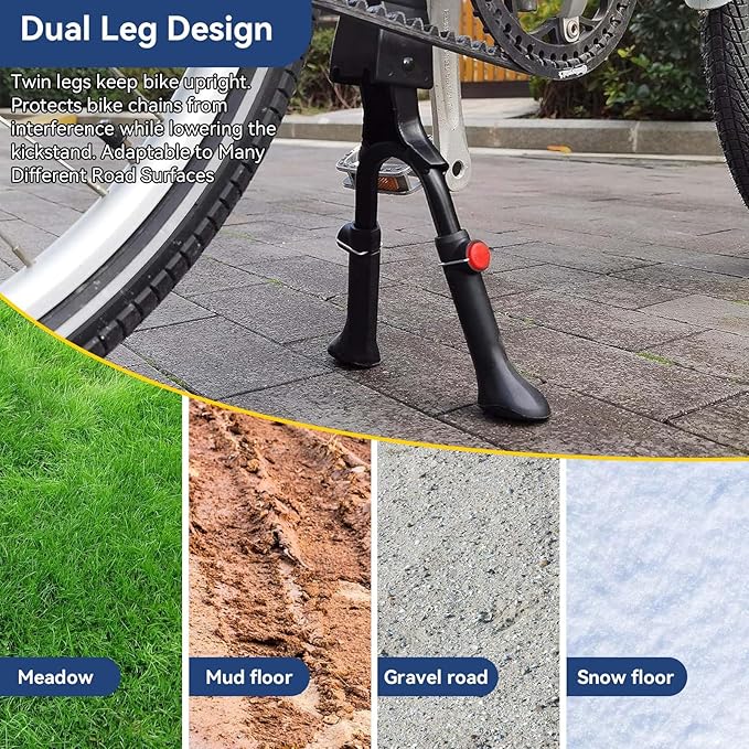 Adjustable Bike Kickstand, Center Mount Bike Double Leg Kickstand Aluminium Alloy Bicycle Kickstand for 24, 26, 27.5, 29 Inch Adult Bikes, Perfect for Cruiser, Road and Hybrid Bike