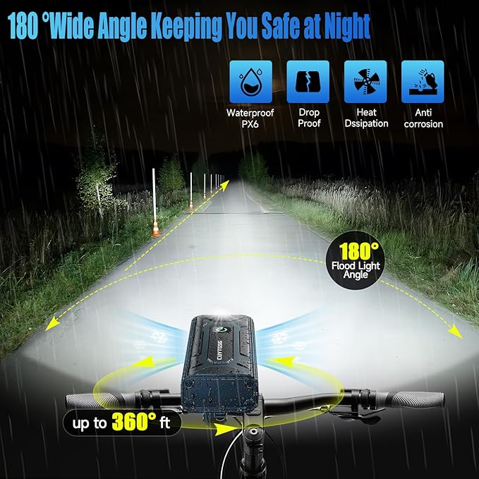 2026 Upgrade 6800Lumen Bike Light for Night Riding,Super Bright 6 LED Headlight,Aluminum 10 Mode Rechargeable Bicycle Light Front and Rear,360°Rotatable Brackt,Waterproof,Runtime 72 hr,Road Shockproof