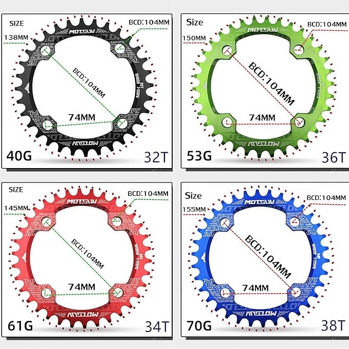 YBEKI Pro-Grade 104BCD Chainring (30-52T) CNC 7075-T6 Aluminum Narrow-Wide MTB/Road Round Oval Bike Chainwheel | Shimano/SRAM 8-11 Speed Compatible | 573MPa Strength(Black/Red/Blue)