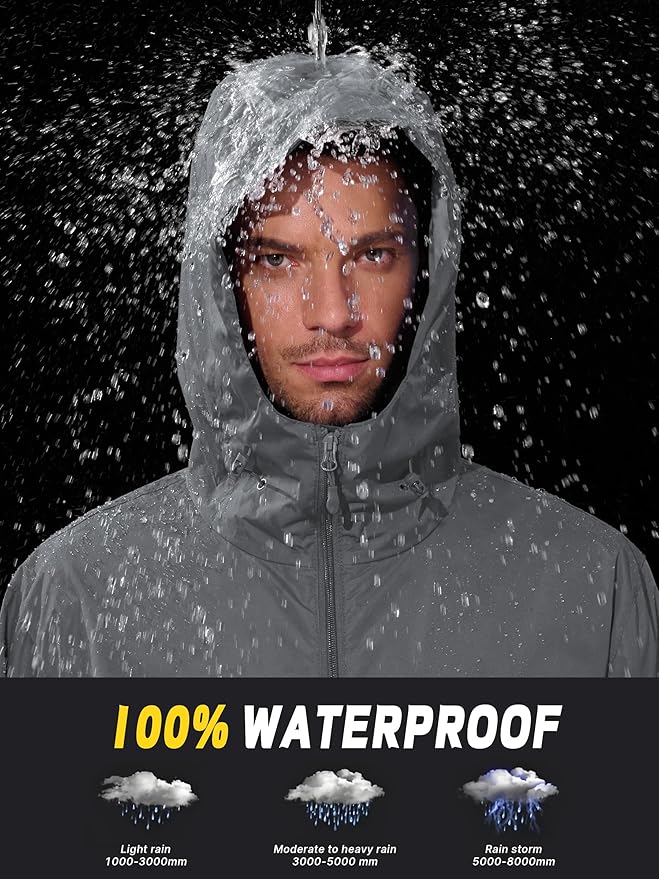 Men's Pullover Rain Jacket Waterproof Windbreaker Lightweight Packable Raincoat for Cycling Running Hiking Golf