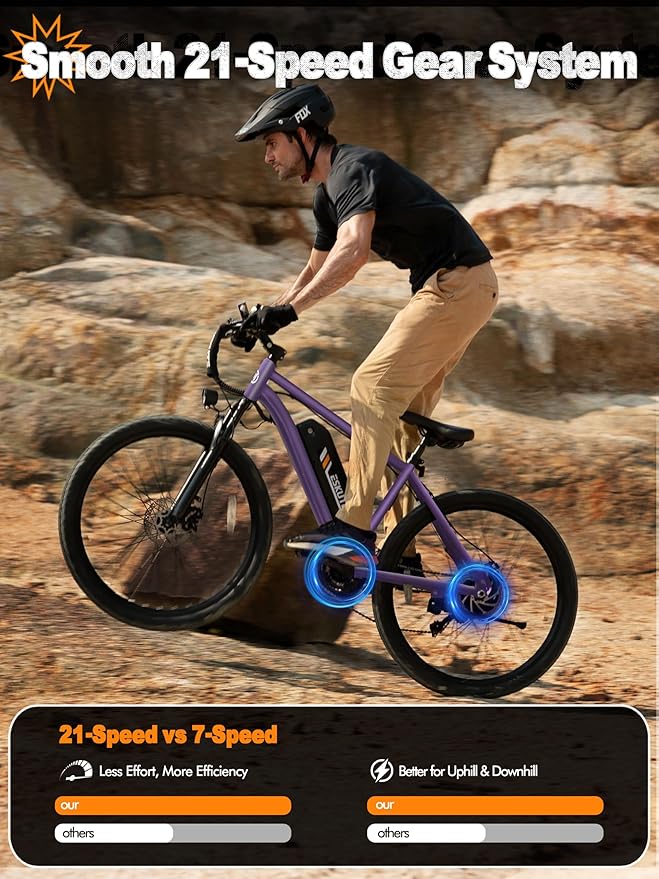 M200 Electric Bike for Adults – 21-Speed Gear 27.5" Mountain E-Bike, 1200W Peak Brushless Motor 28MPH, 48V 10.4Ah&13Ah Removable Battery, Up to 55-65 Miles Range, Step Over Commuter E-MTB, NFC Unlock