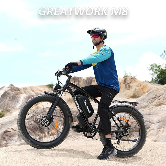 GREATWORK 52V 5000W Peak Dual Motor Electric Bike for Adults, 1300Wh Battery, Up to 45MPH & 100 Miles Range, 26" x 4.0 Fat Tire Electric Dirt Bike with Suspension, Mountain E-Bike for Men Women