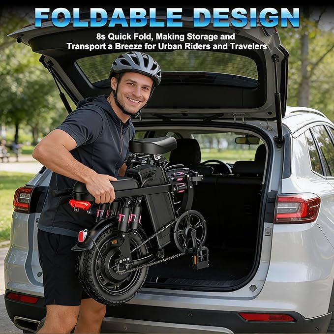 1200W Folding Electric Bike for Adults, 24MPH & 48V Removable Battery, 14" Commuter Ebike with 10 Shock Absorbers, Dual Disc Brakes