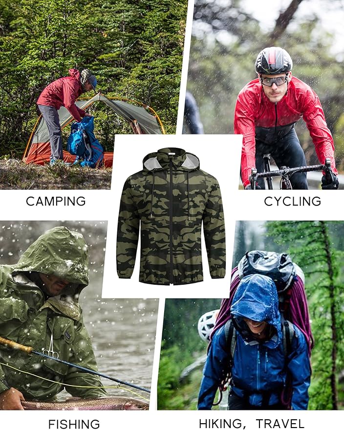 COOFANDY Men's Light Rain Jacket with Hood Packable Waterproof Raincoat Golf Rain Gear Travel Hiking Windbreaker