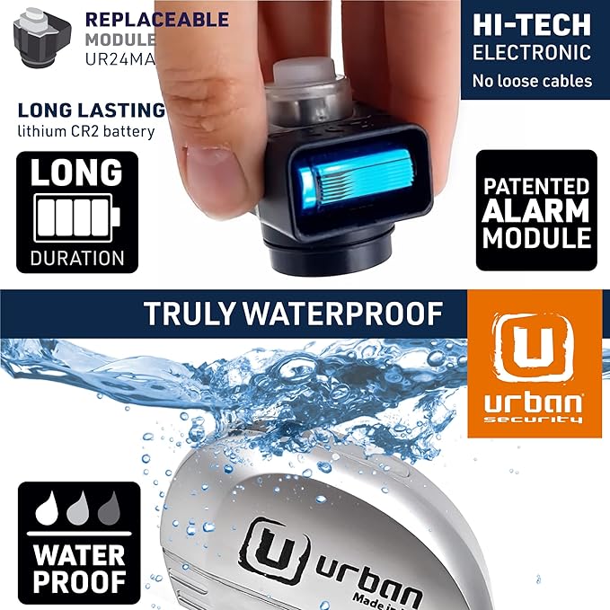 URBAN UR22 Alarm Disc Lock 120db ON/Off, Warning Function A+ Sensitivity Replaceable Alarm Module, High-end Waterproof, Longlife Battery, Electronic Reminder, Can be Carried with Bracket, Universal