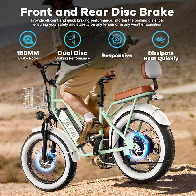 Electric Bike for Adults, 20"x 4" Fat Tire 35MPH Cargo Ebike with Seat, 1450W Peak 2 Seater Commute Bike with 48V 20AH Removable 960WH Battery, 80 Miles Max Range 7-Speed Step-Thru Electric Bicycle