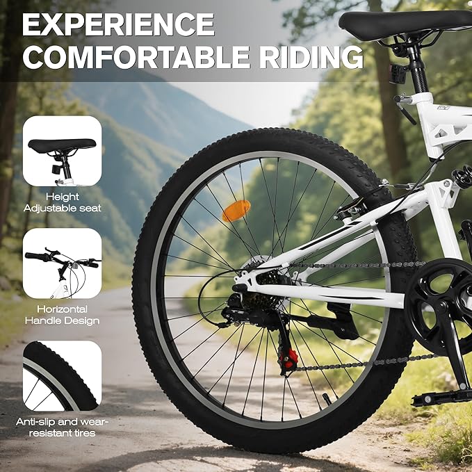 Mountain Bike for Adult Men Women, 26 Inch 7 Speed Mountian Bicycle with Dual Full Suspension, Dual V Brake MTB Bicycle, Multiple Colors