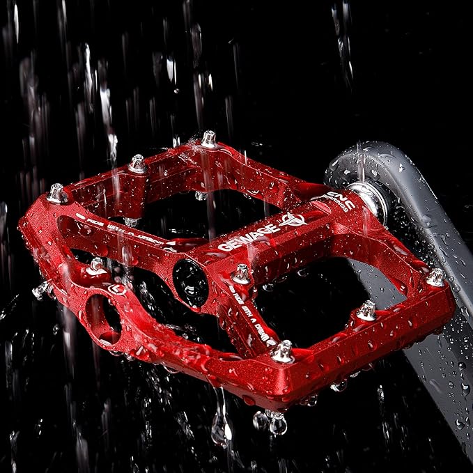 Road/Mountain Bike Pedals - 3 Bearings Bicycle Pedals - 9/16” CNC Machined Flat Pedals with Removable Anti-Skid Nails