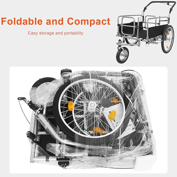 3-in-1 Heavy-Duty Bike Cargo Trailer, Bicycle Trailer– E-Bike Compatible Steel Frame, 110lb Capacity, Convertible Stroller & Pull Cart w/Suspension, 20" Wheels & Accessories