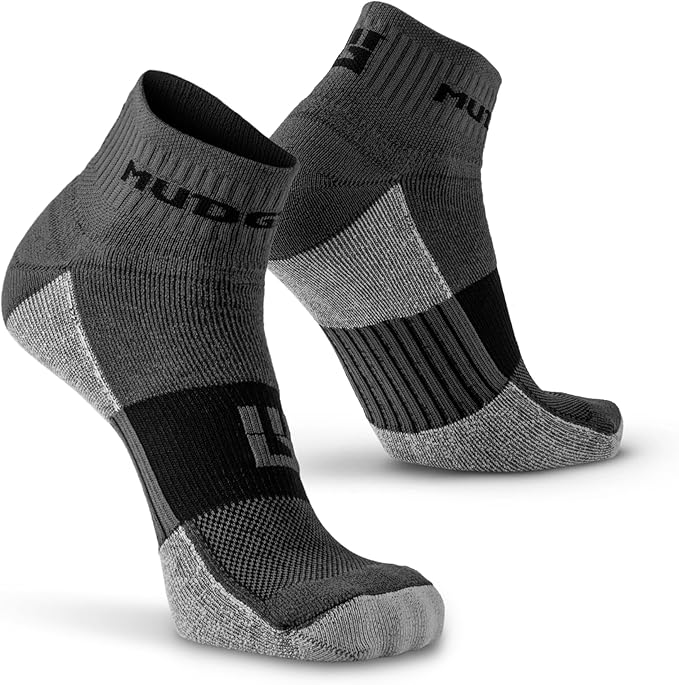 MudGear Quarter Crew Trail Socks, Blister-Resistant, Sweat-Resistant & Quick-Drying, Cushioned Footbed, Made in USA, 2-Pack
