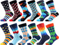 WeciBor Men's Dress Funny Crazy Colorful Novelty Combed Cotton Crew Socks 12 Pack - Size 7-10/10-13/13-15