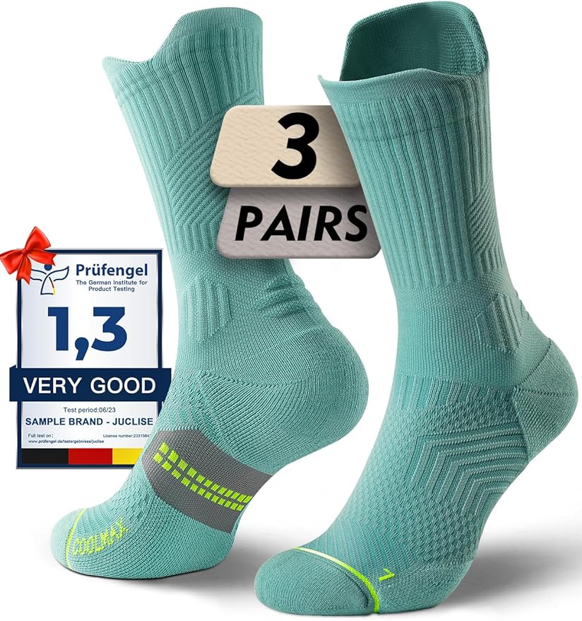 Womens Coolmax Bamboo Viscose Compression Running Crew Socks, Moisture-Wicking Anti-Blister Hiking&Gym Athletic