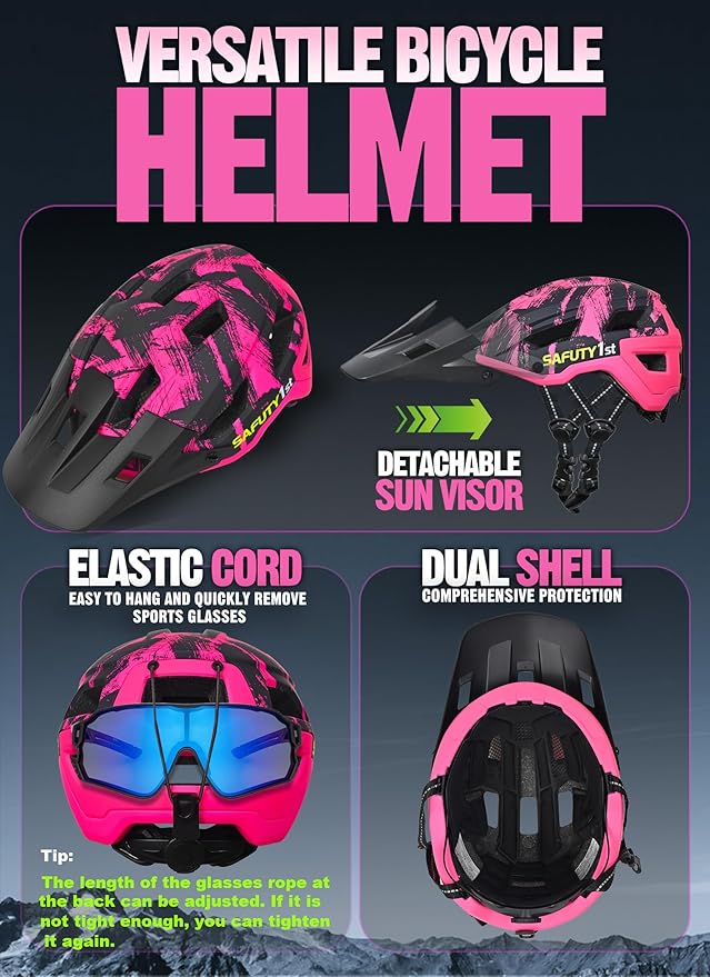 Mountain Bike Helmet for Adults & Youth Lightweight Impact-Resistant with Adjustable Dial & Removable Visor Unisex Helmet for Mountain Biking Bicycle Clcying