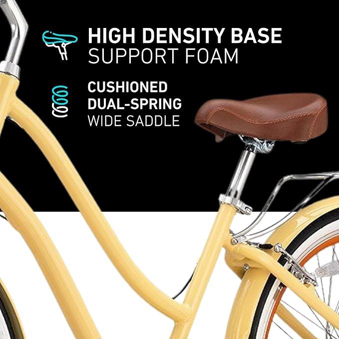 sixthreezero EVRYjourney Women's Steel Beach Cruiser Bike, Hybrid Bicycle, Step Through Frame with Rear Rack and Fenders, 26-Inch Wheels, Multiple Speed Options and Colors