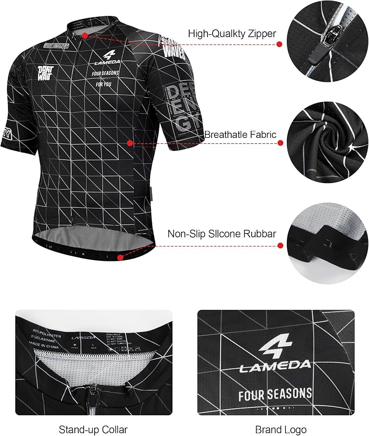 LAMEDA Men's Cycling Jersey Breathable Lightweight Bike Jersey for Men Cycling Short Sleeve Elastic Road Bike Shirt