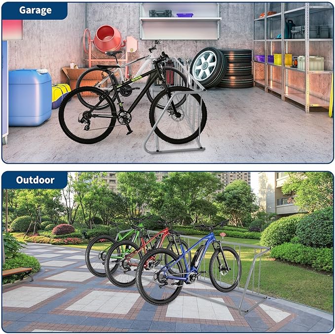 Single Side 9 Bike Floor Rack 110 Inch Length Freestanding Bicycle Parking Stand In Ground Grid Design for Garages Streets Yards and Bike Events Heavy Duty Storage (Grey, Single Side 9 Bike)